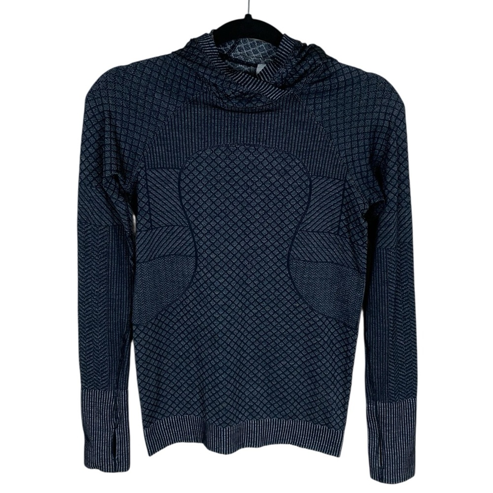 Women's Lululemon Gray Black Patchwork Rest Less Long Sleeve Hoodie Size 6